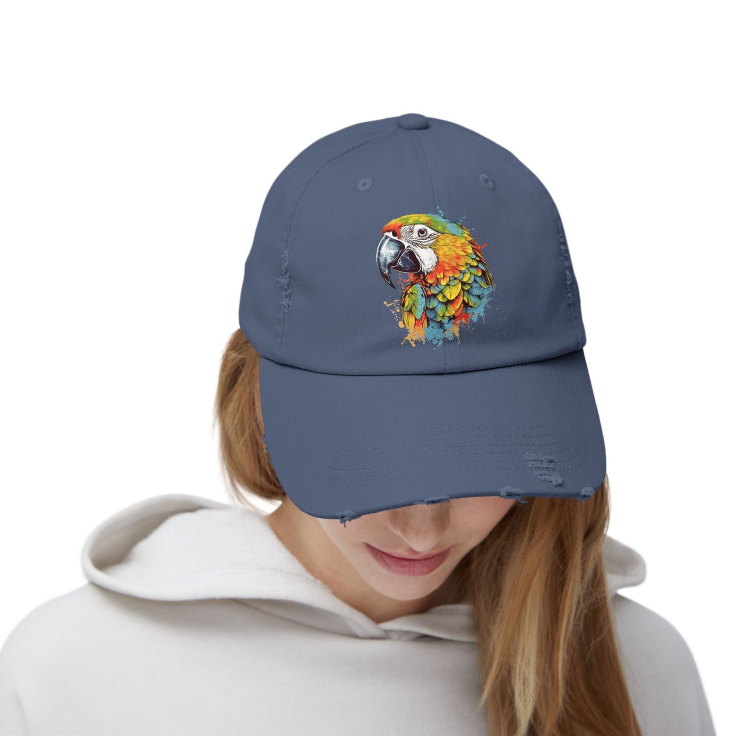 The Nerdy Birder Colorful Parrot Vintage Style Hat - Unisex Distressed Cap