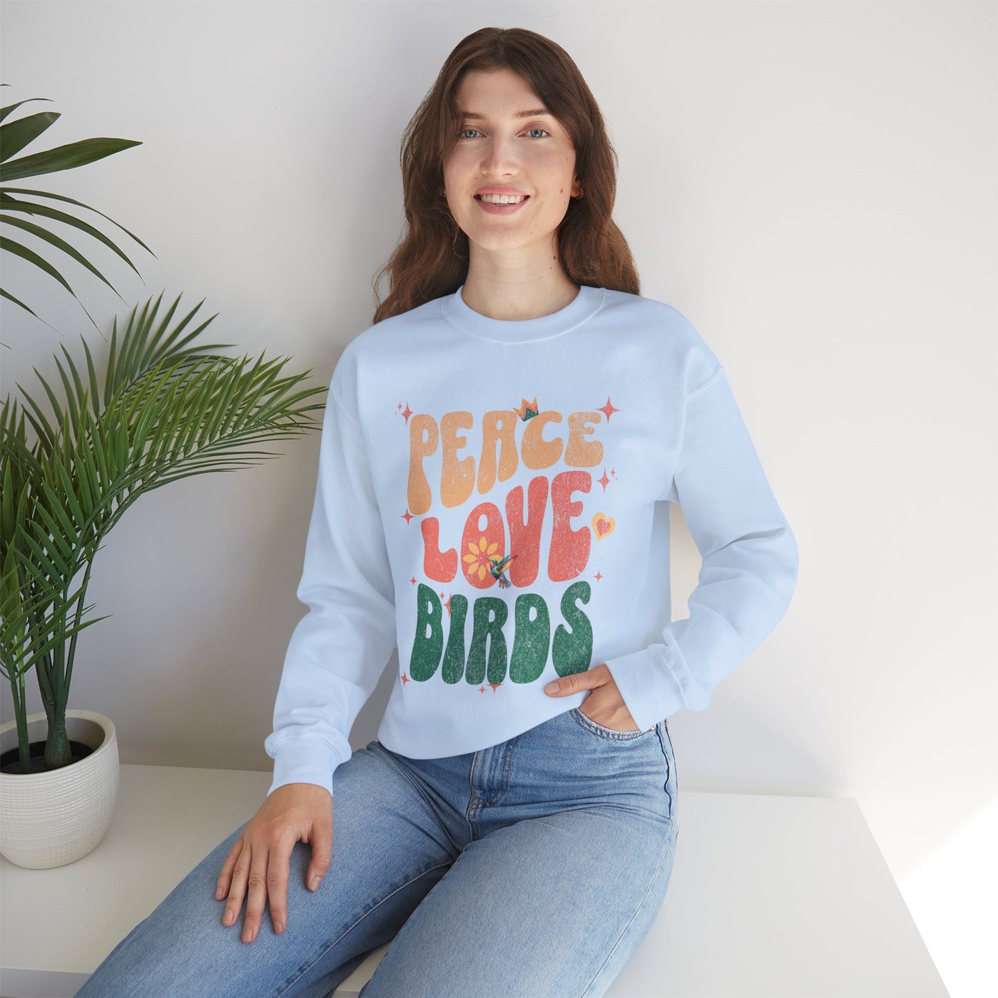 Peace Love Birds Crewneck Sweatshirt - Unisex Cozy Fashion for Nature Lovers