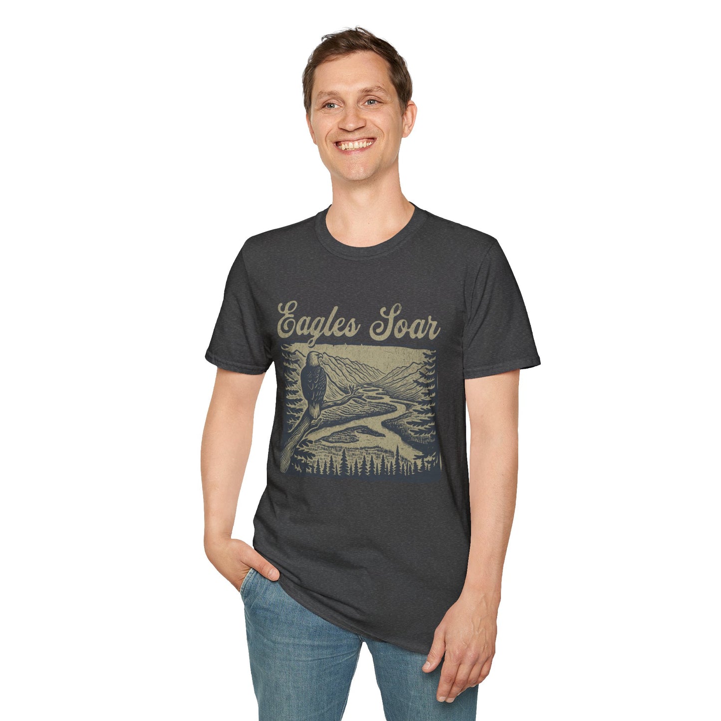 Eagles Soar Unisex Softstyle T-Shirt - Nature Inspired Graphic Tee