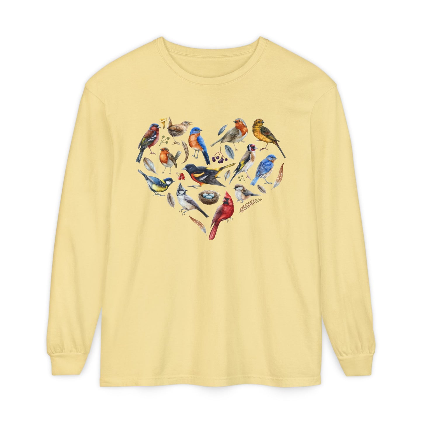 The Nerdy Birder Bird Heart Unisex Garment-dyed Long Sleeve T-Shirt