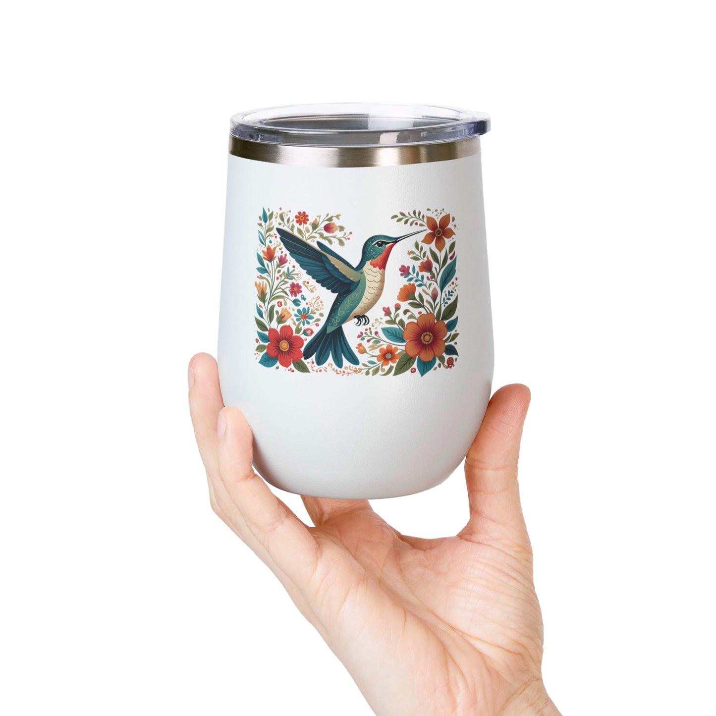 Hummingbird In Bloom Wine Tumbler- 12oz Insulated Cup