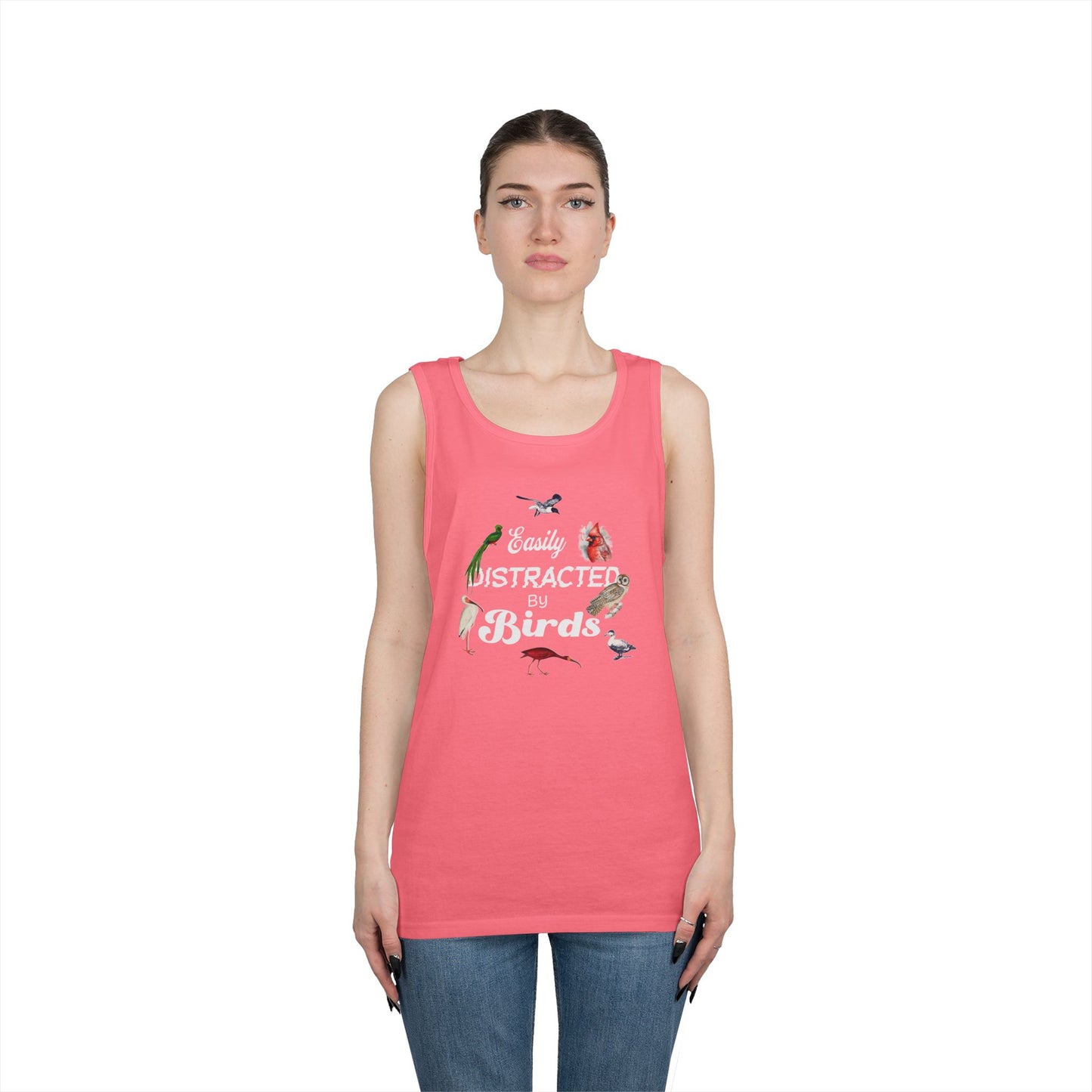 The Nerdy Birder Easily Distracted By Birds Tank Top, Gift for Bird Lovers, Unisex Summer Wear, Nature Lover's Apparel, Fun Casual Tank