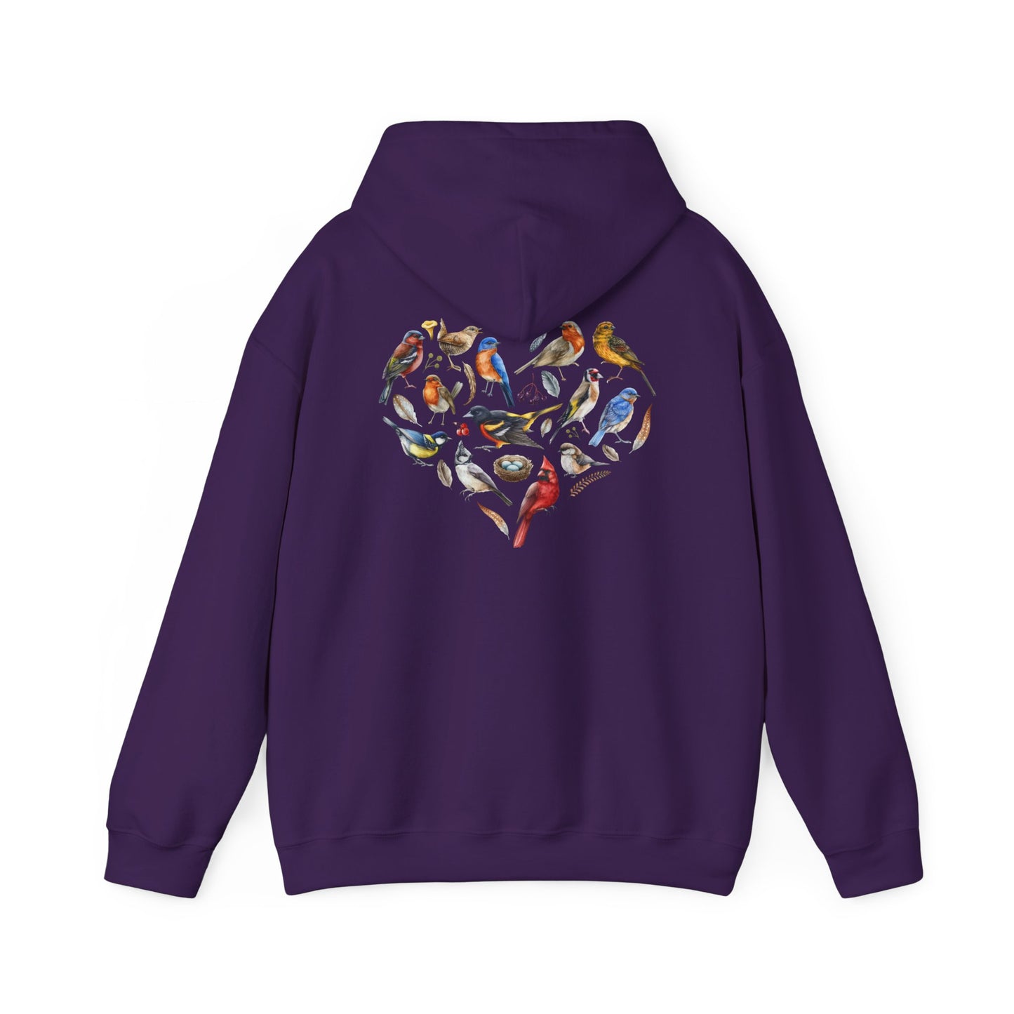 Bird Heart Unisex Hoodie Back Design - Cozy Sweatshirt for Nature Lovers