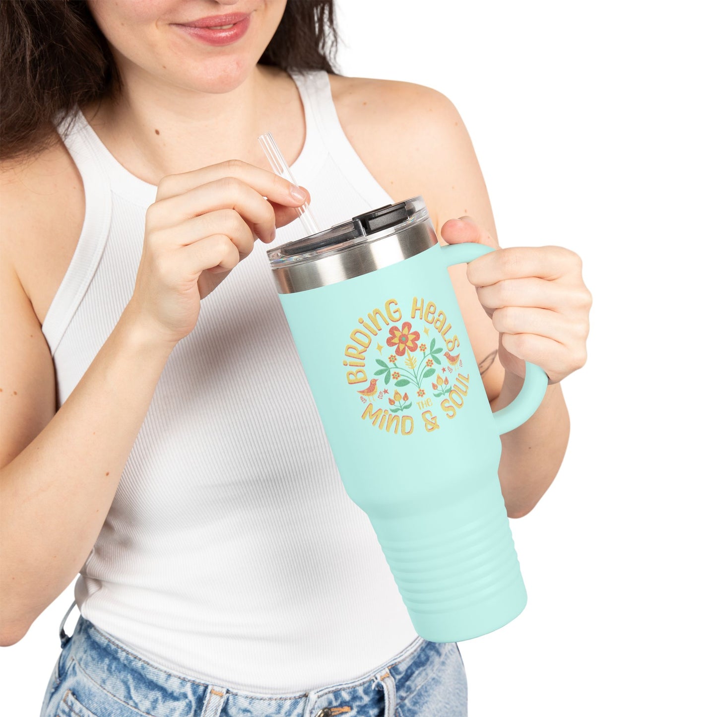 The Nerdy Birder Birding Heals Insulated Travel Mug, 40oz