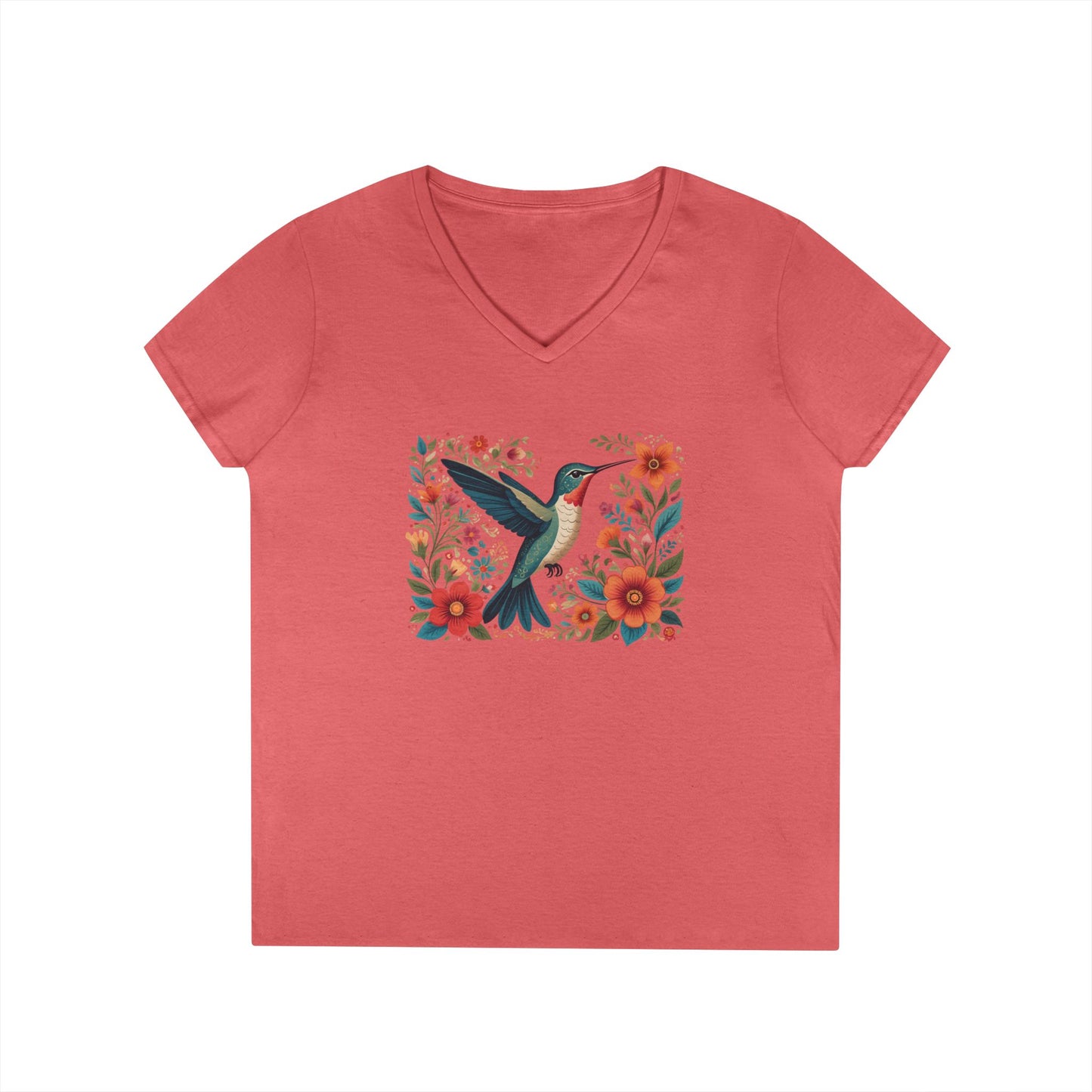 Hummingbird Blooms Ladies' V-Neck T-Shirt