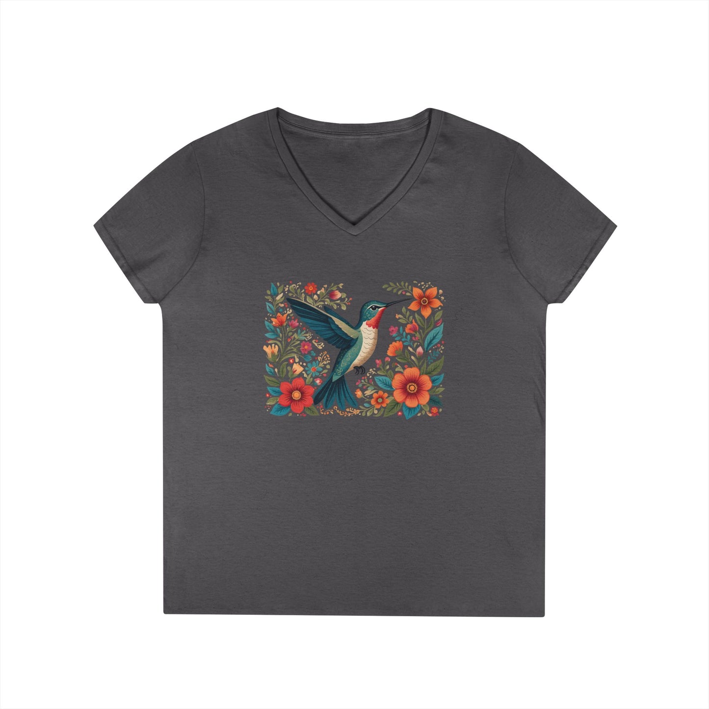 Hummingbird Blooms Ladies' V-Neck T-Shirt