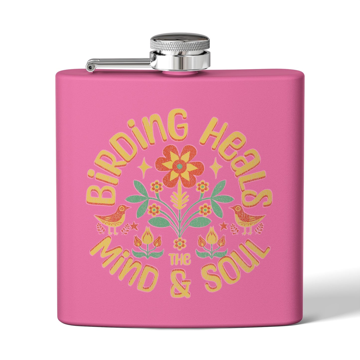Birding Heals Birder Flask | Stainless Steel 6oz Hip Flask for Nature Lovers, Outdoor Adventures, Gifts for Birders, Hiking Accessory