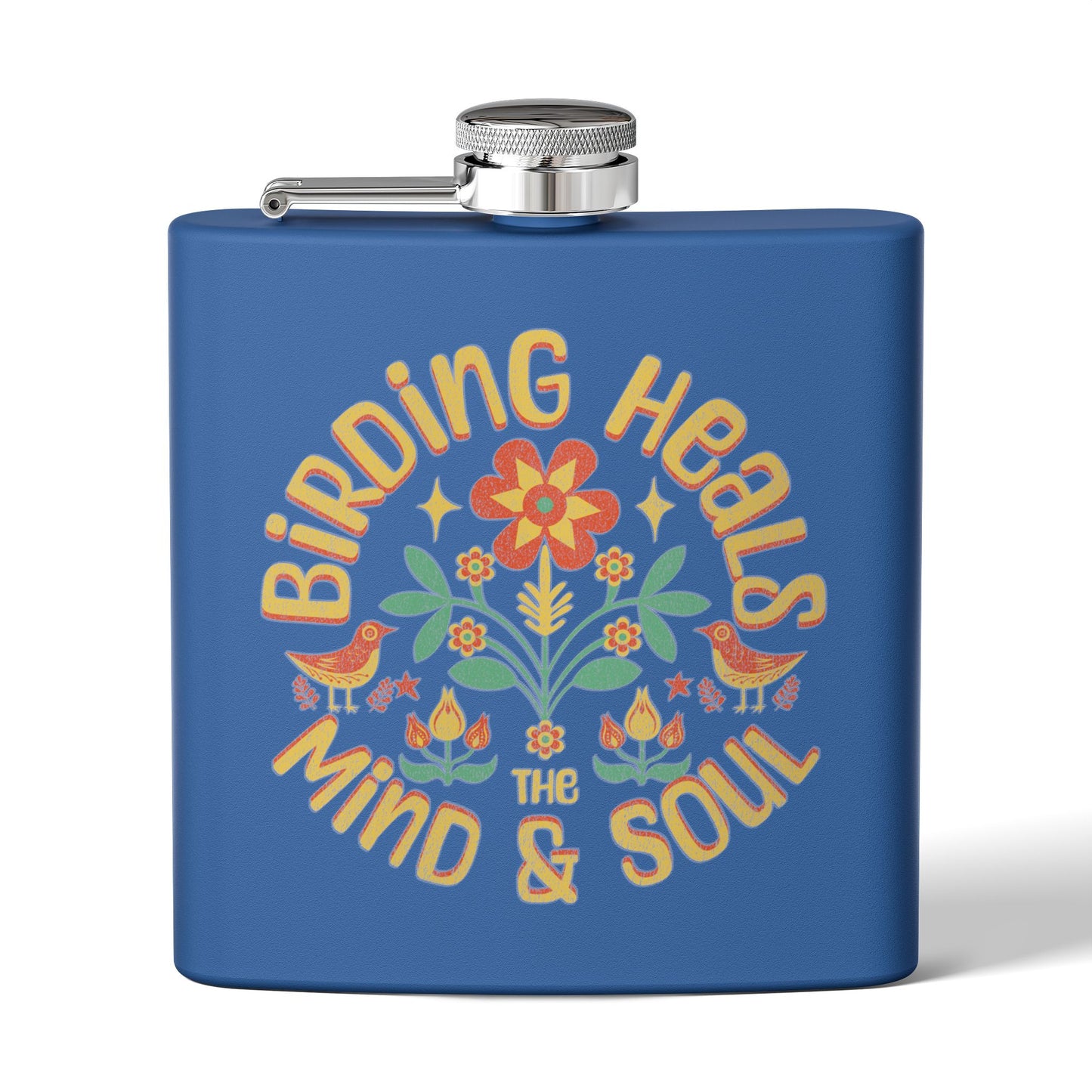 Birding Heals Birder Flask | Stainless Steel 6oz Hip Flask for Nature Lovers, Outdoor Adventures, Gifts for Birders, Hiking Accessory