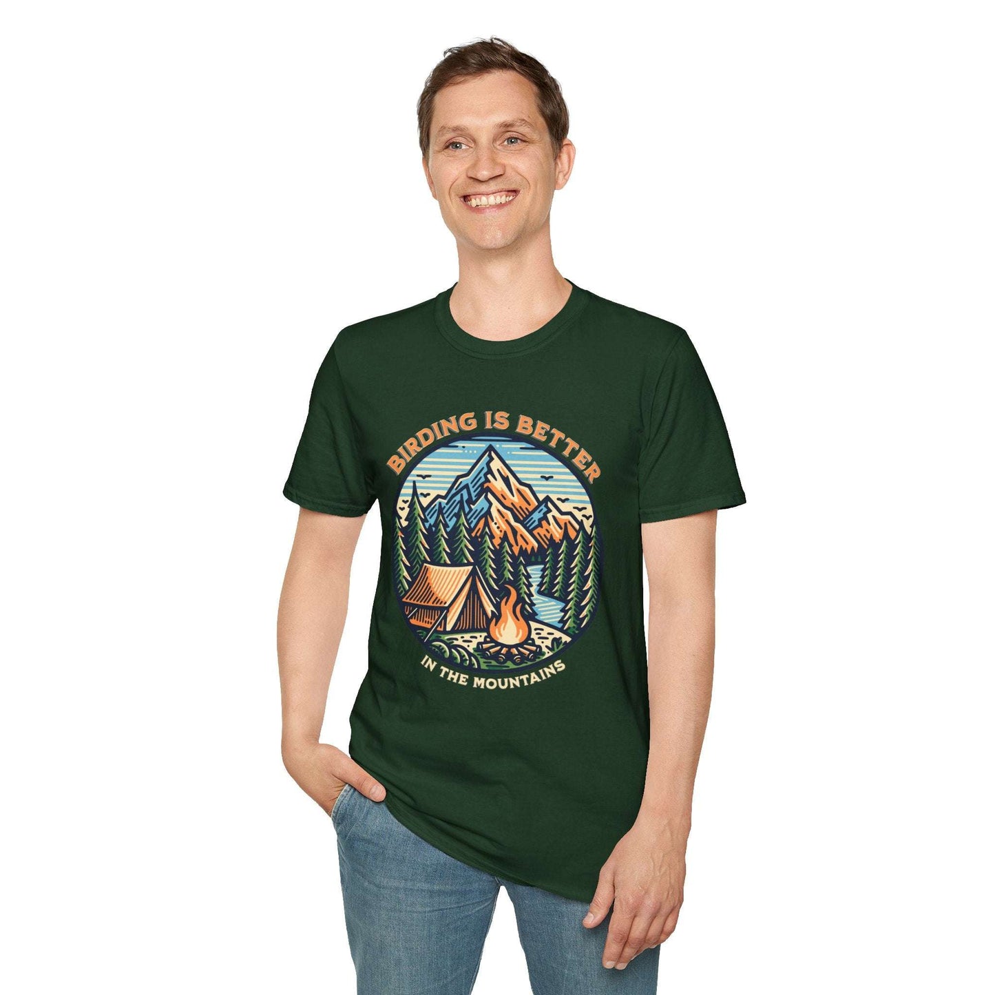 Birding in The Mountains Unisex Softstyle T-Shirt - Nature Lover's Gift