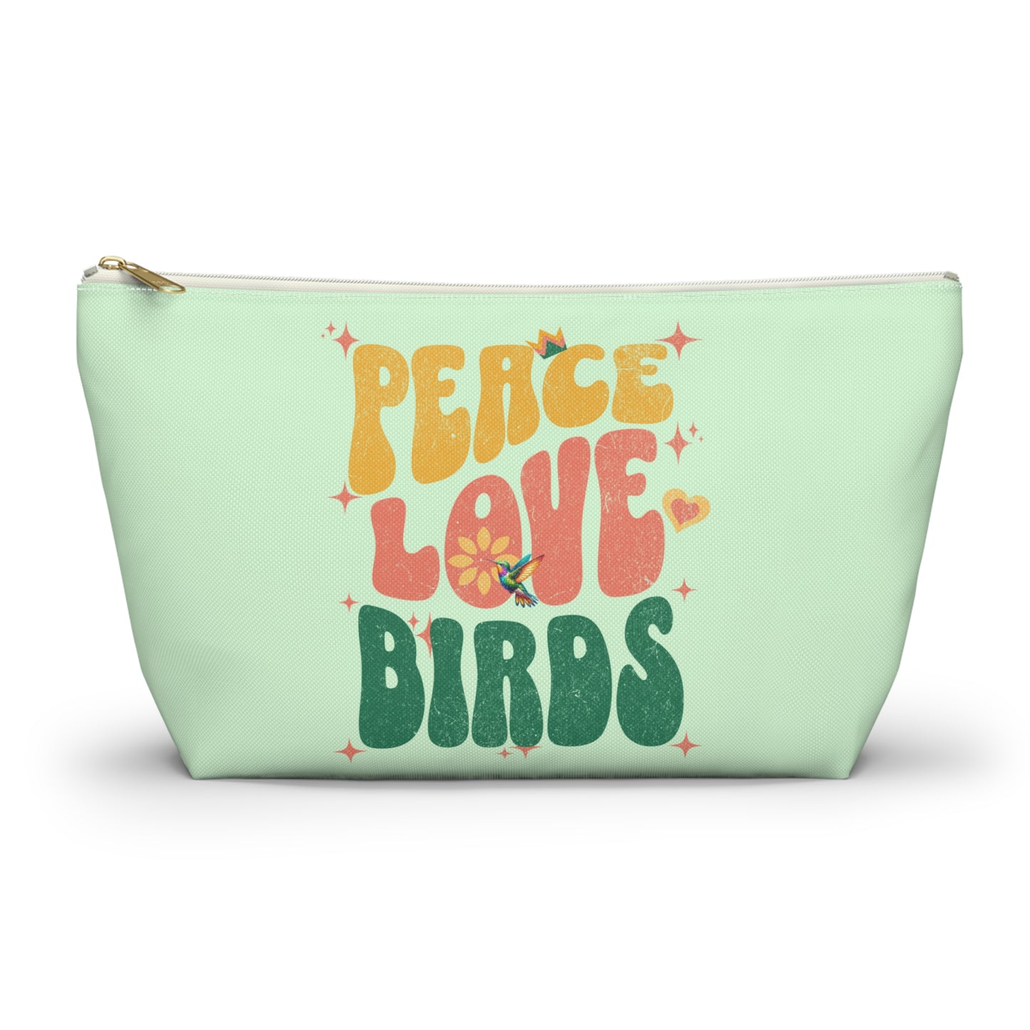 Peace Love Birds Accessory Pouch Green