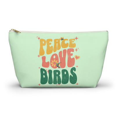 Peace Love Birds Accessory Pouch Green