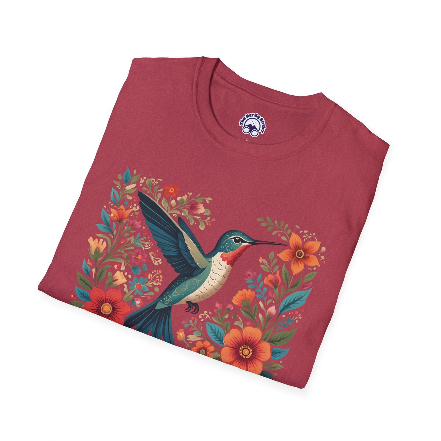 Hummingbird in Bloom – Artistic Nature Unisex Softstyle T-Shirt