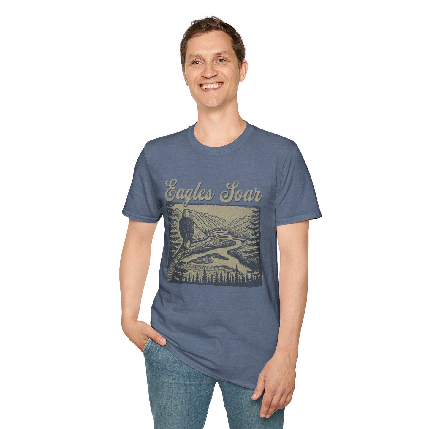 Eagles Soar Unisex Softstyle T-Shirt - Nature Inspired Graphic Tee
