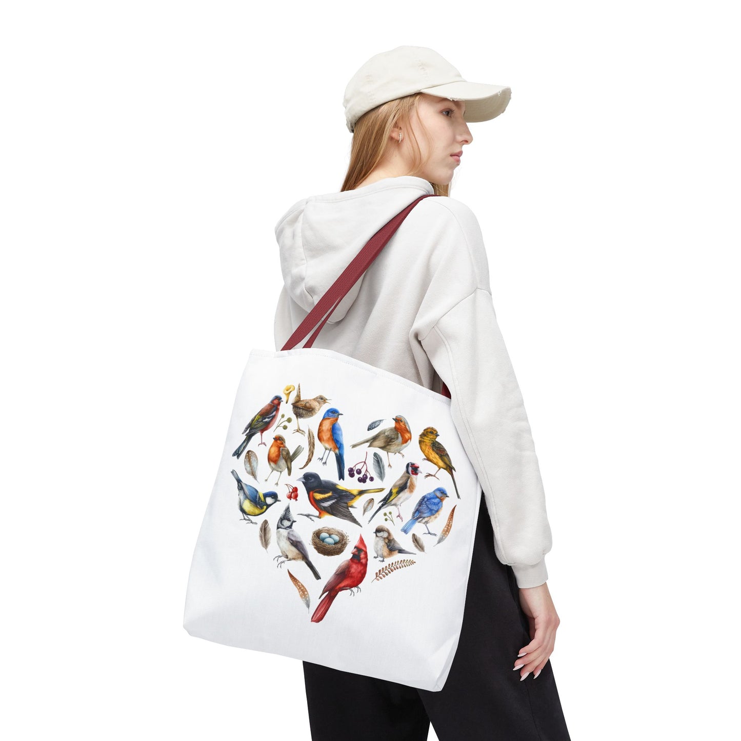 Bird Lovers Tote Bag - Colorful Heart Design for Nature Enthusiasts