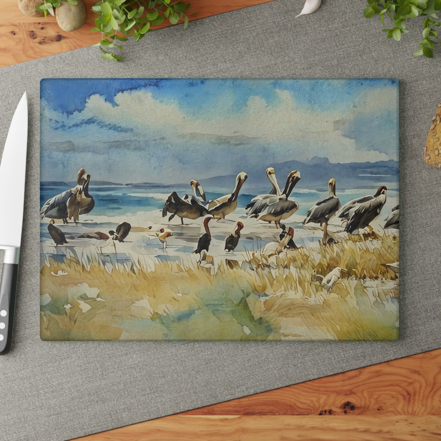 The Nerdy Birder - Coastal Wildlife Glass Cutting Board | Kitchen Décor, Bird Lovers Gift, Beach House Accessory