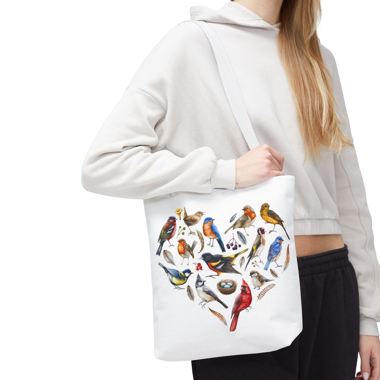 Bird Lovers Tote Bag - Colorful Heart Design for Nature Enthusiasts