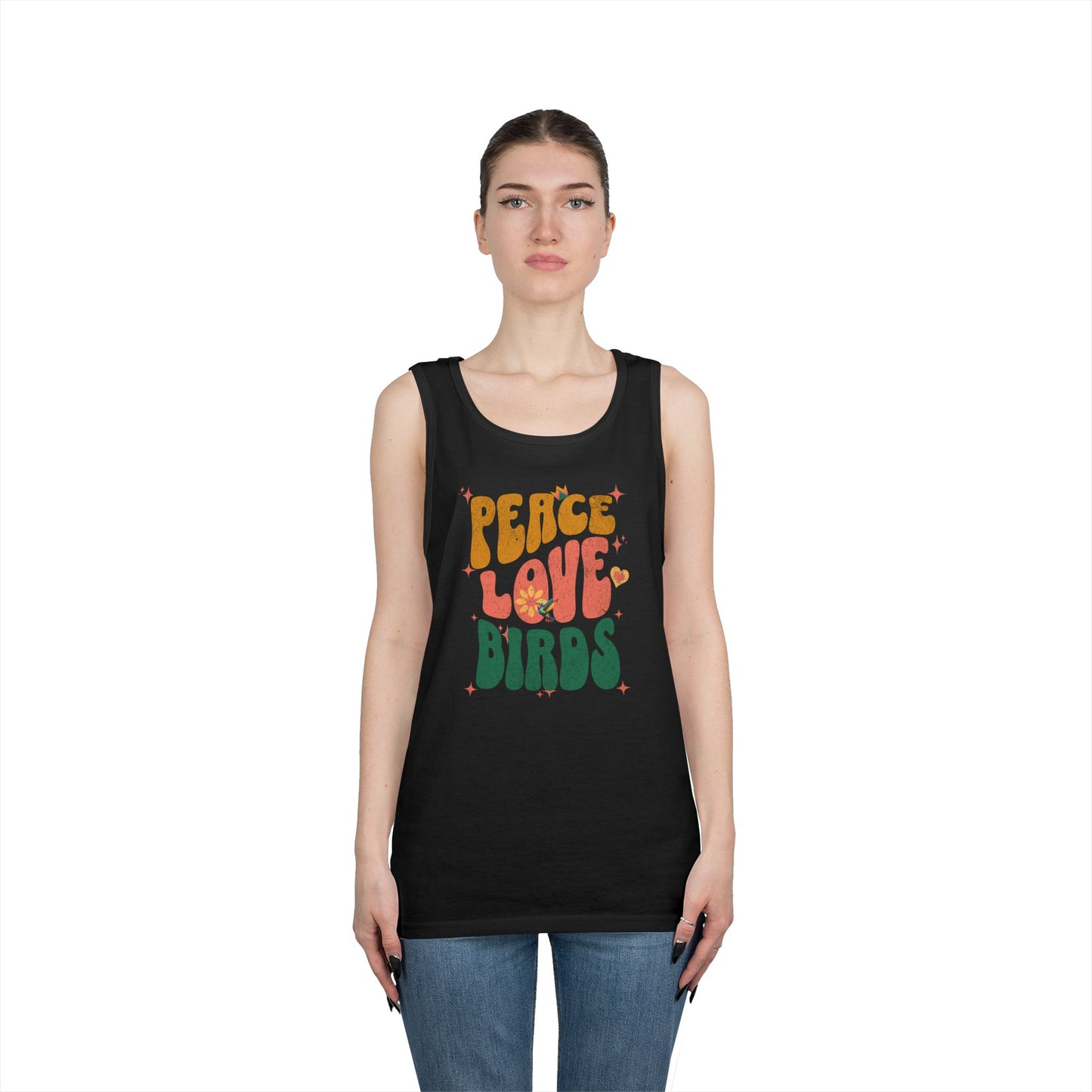 The Nerdy Birder Peace Love Birds Tank Top, Gift for Bird Lovers, Unisex Summer Wear, Fun Casual Tank