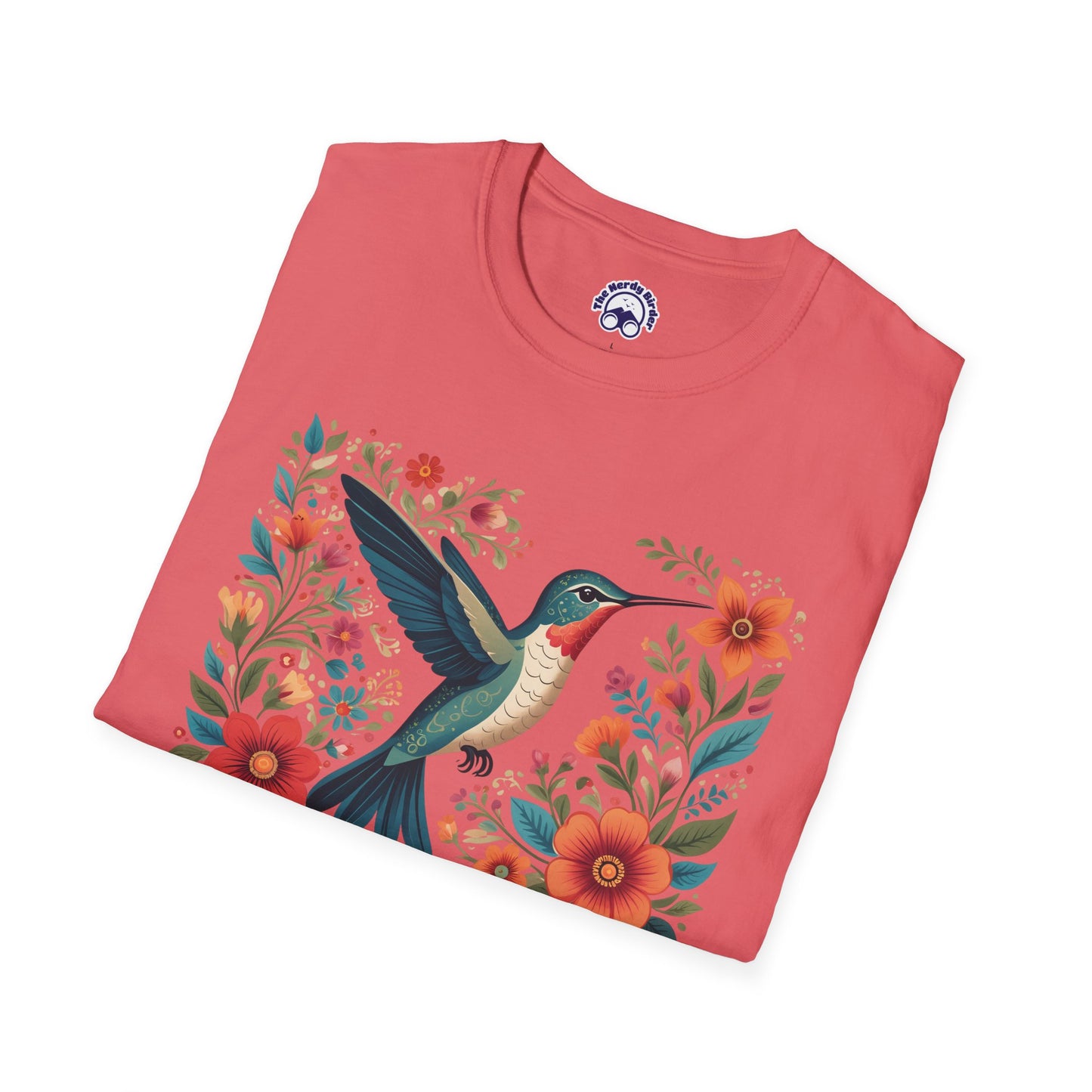 Hummingbird in Bloom – Artistic Nature Unisex Softstyle T-Shirt