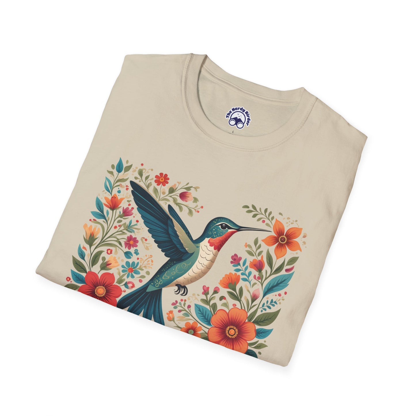 Hummingbird in Bloom – Artistic Nature Unisex Softstyle T-Shirt