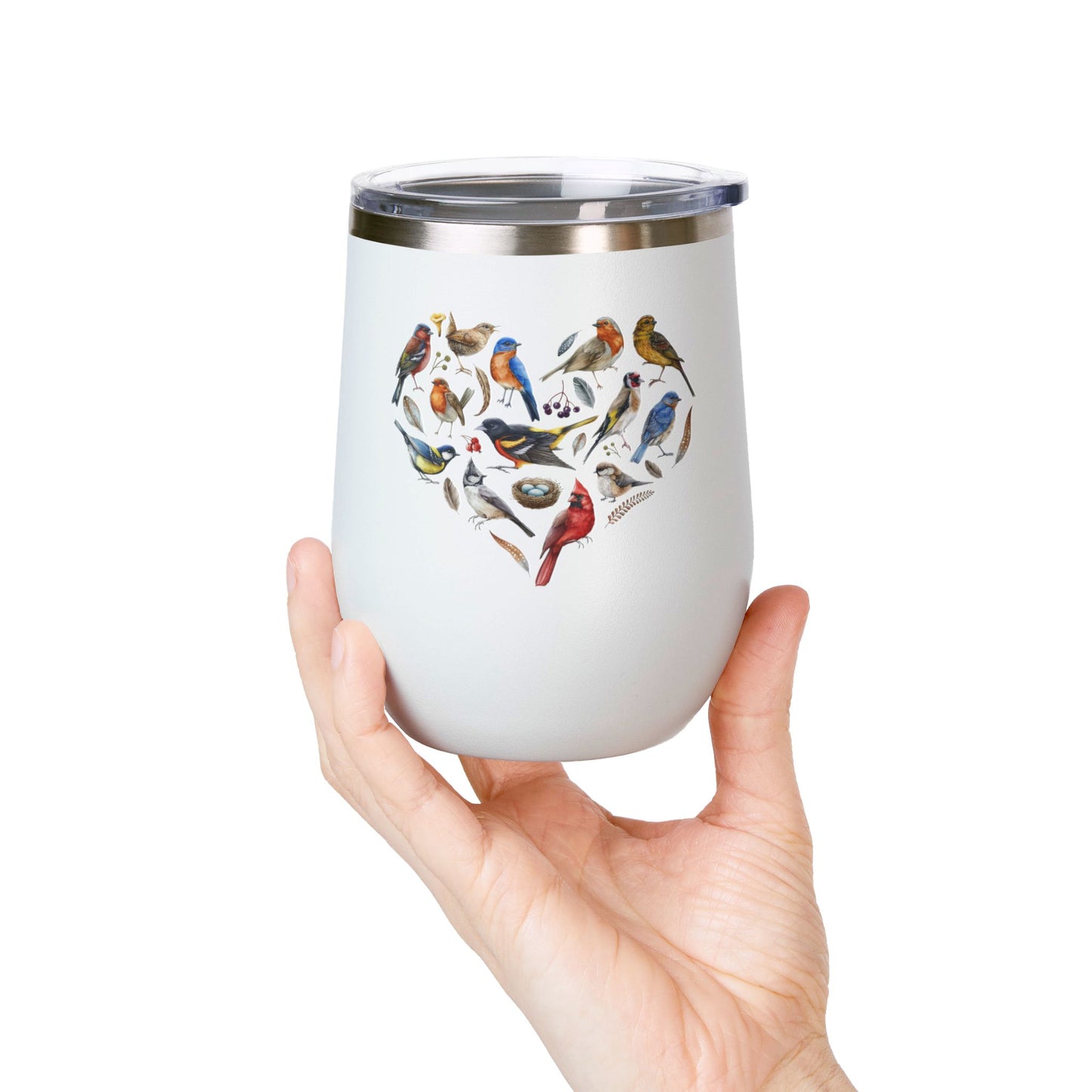 Bird Heart Wine Tumbler- 12oz Insulated Cup for Nature Lovers