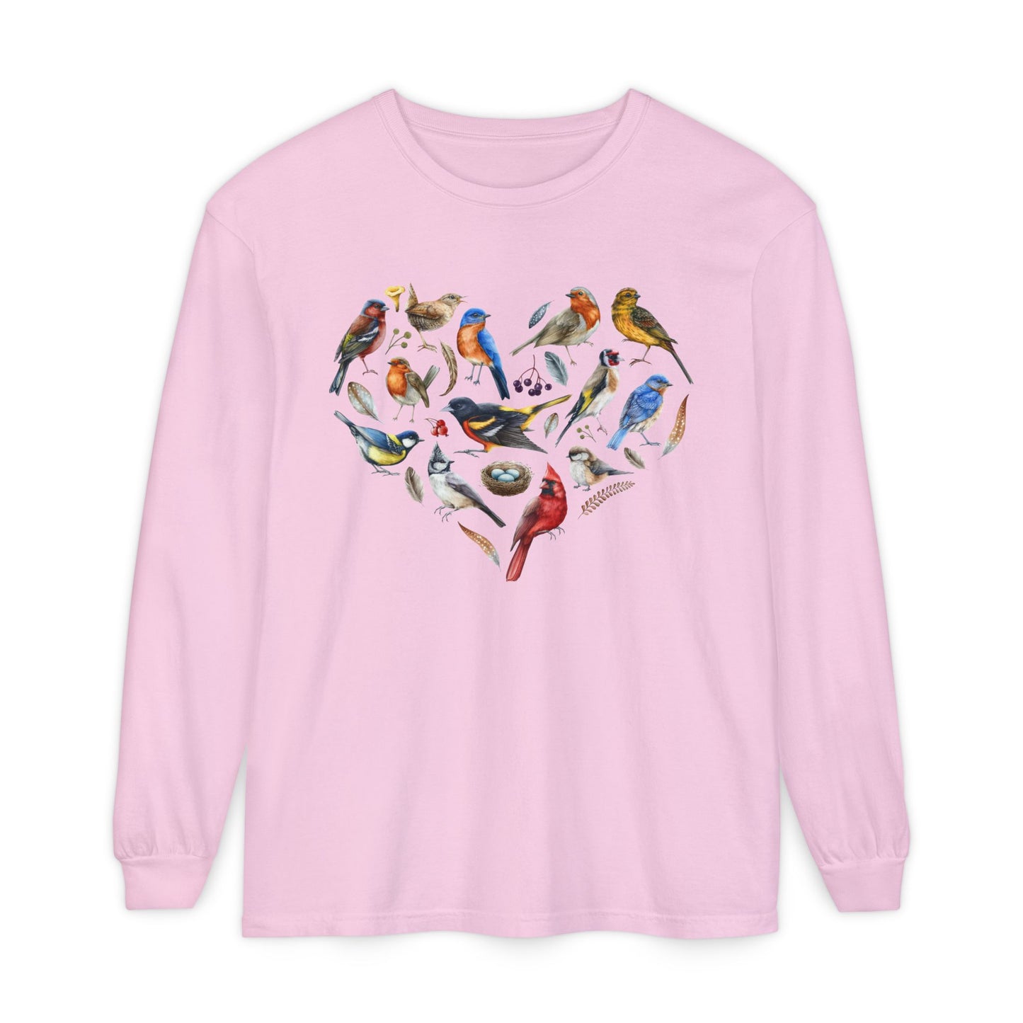 The Nerdy Birder Bird Heart Unisex Garment-dyed Long Sleeve T-Shirt