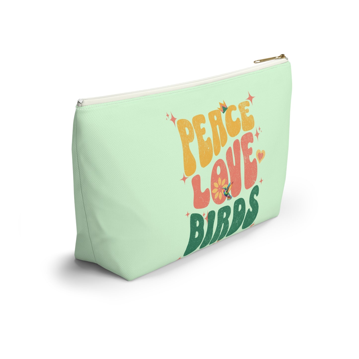 Peace Love Birds Accessory Pouch Green