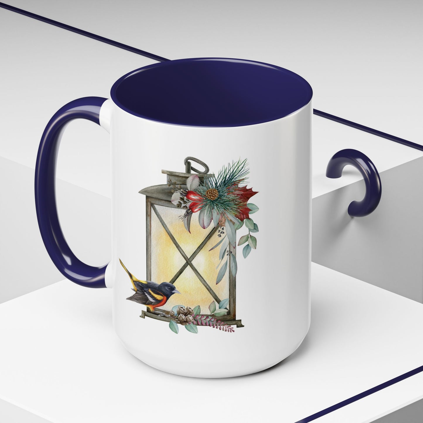 Cozy Christmas Lantern Accent Coffee Mug – Perfect Gift for Bird Lovers