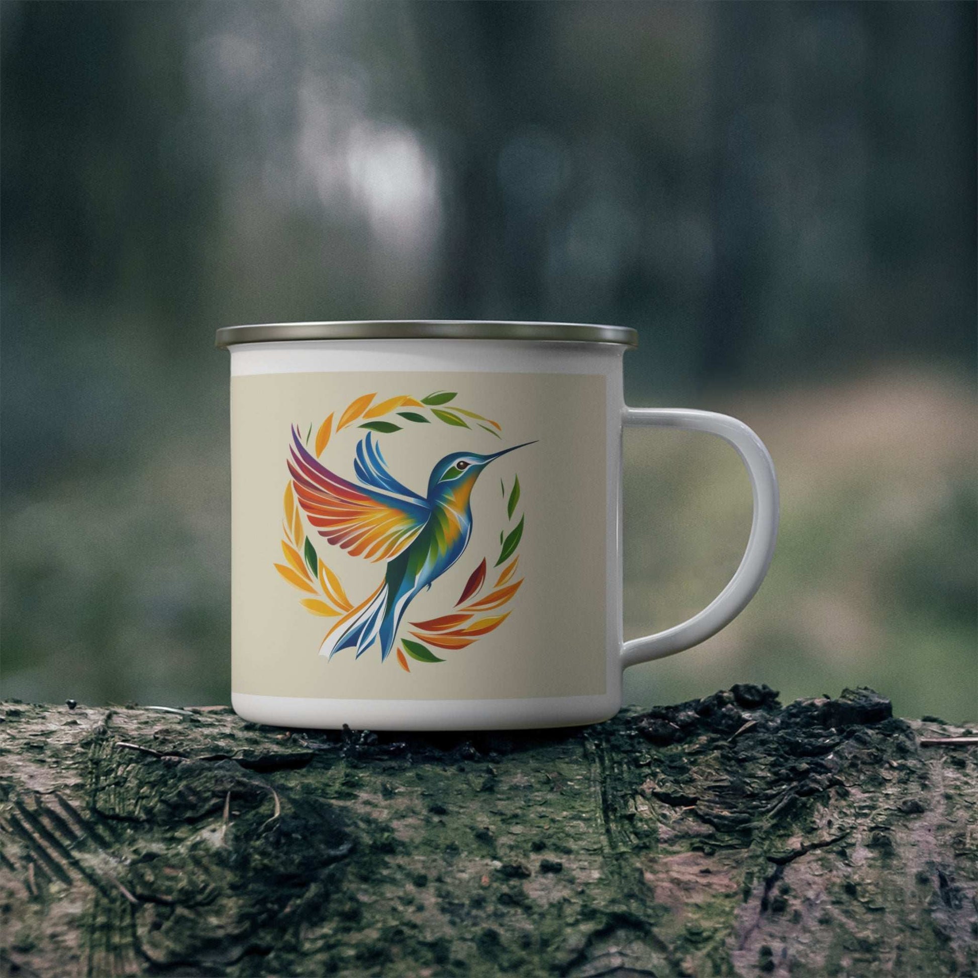 Hummingbird Rainbow Enamel Camping Mug - Nature Lover Gift, Outdoor Adventure Drinkware