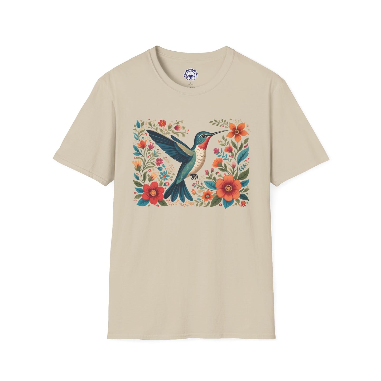 Hummingbird in Bloom – Artistic Nature Unisex Softstyle T-Shirt