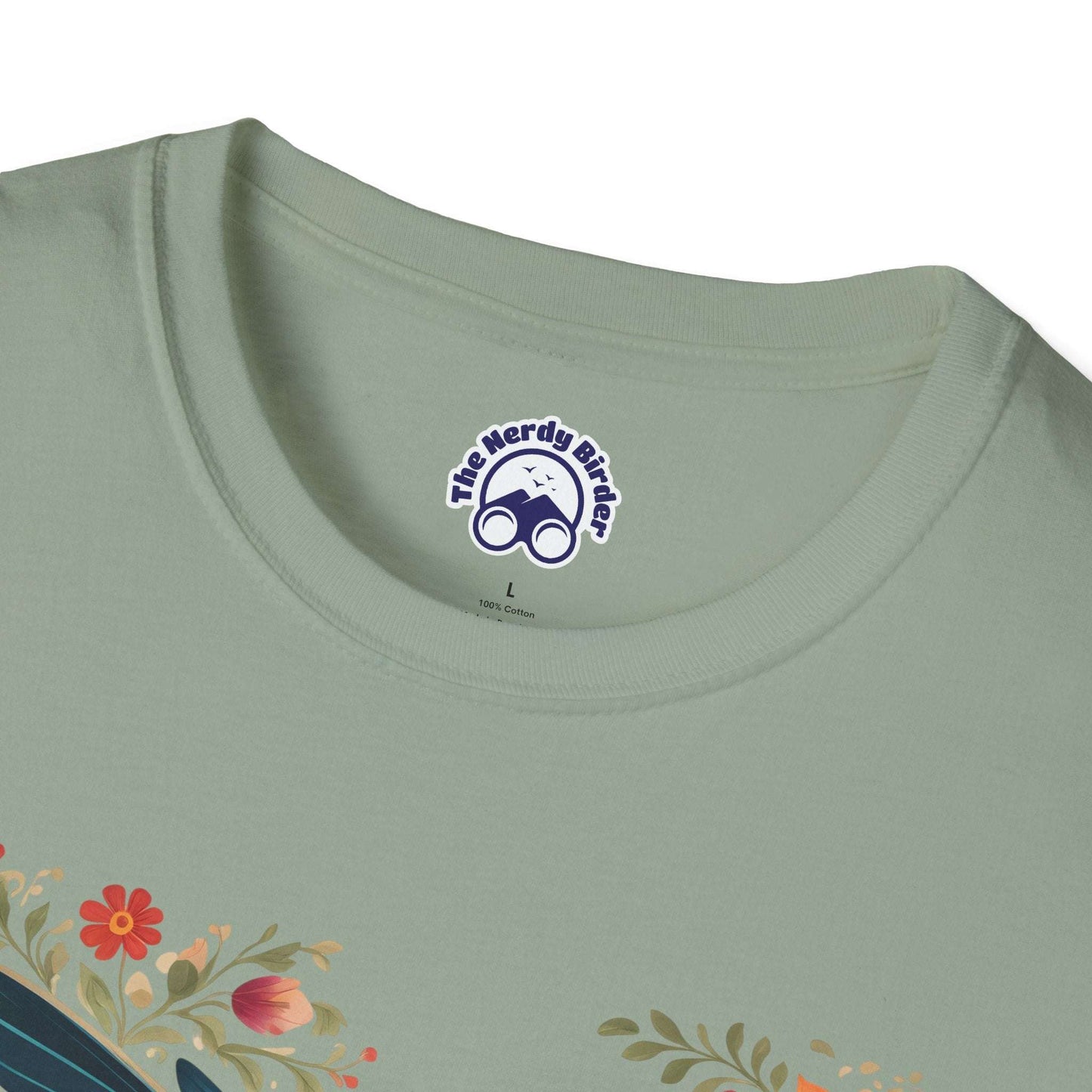 The Nerdy Birder Hummingbird in Bloom – Artistic Nature Unisex Softstyle T-Shirt