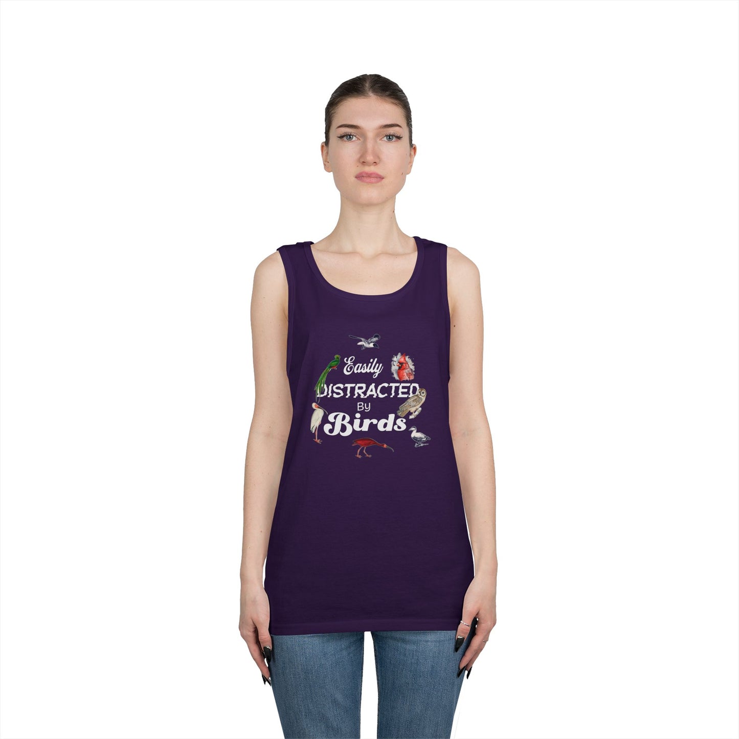 The Nerdy Birder Easily Distracted By Birds Tank Top, Gift for Bird Lovers, Unisex Summer Wear, Nature Lover's Apparel, Fun Casual Tank