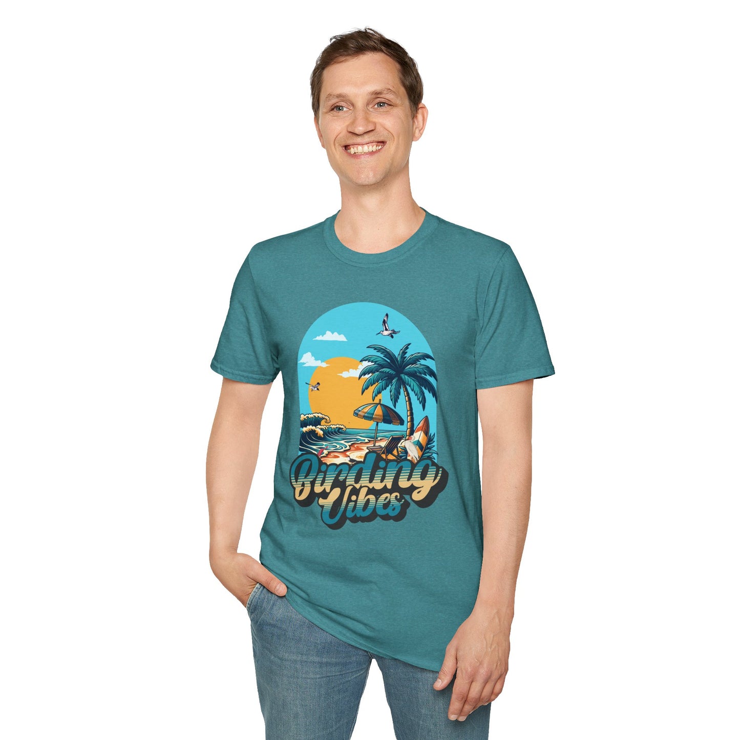 Birding Vibes Unisex Softstyle T-Shirt - Tropical Beach Graphic Tee