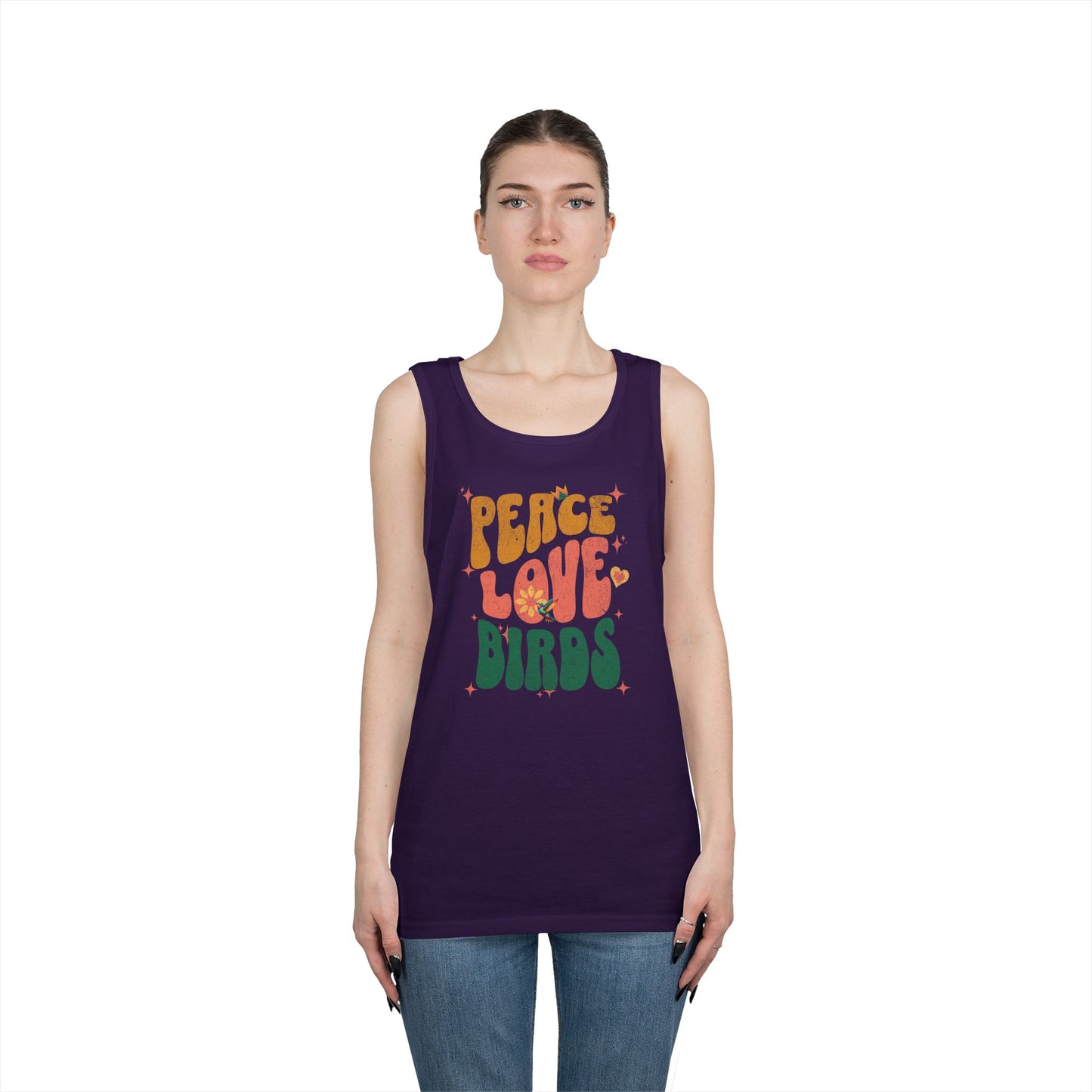 The Nerdy Birder Peace Love Birds Tank Top, Gift for Bird Lovers, Unisex Summer Wear, Fun Casual Tank