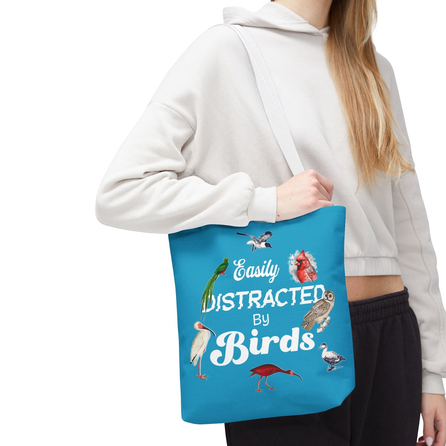 Easily Distracted by Birds Tote Bag in Teal - Fun and Quirky Bird Design for Bird Lovers