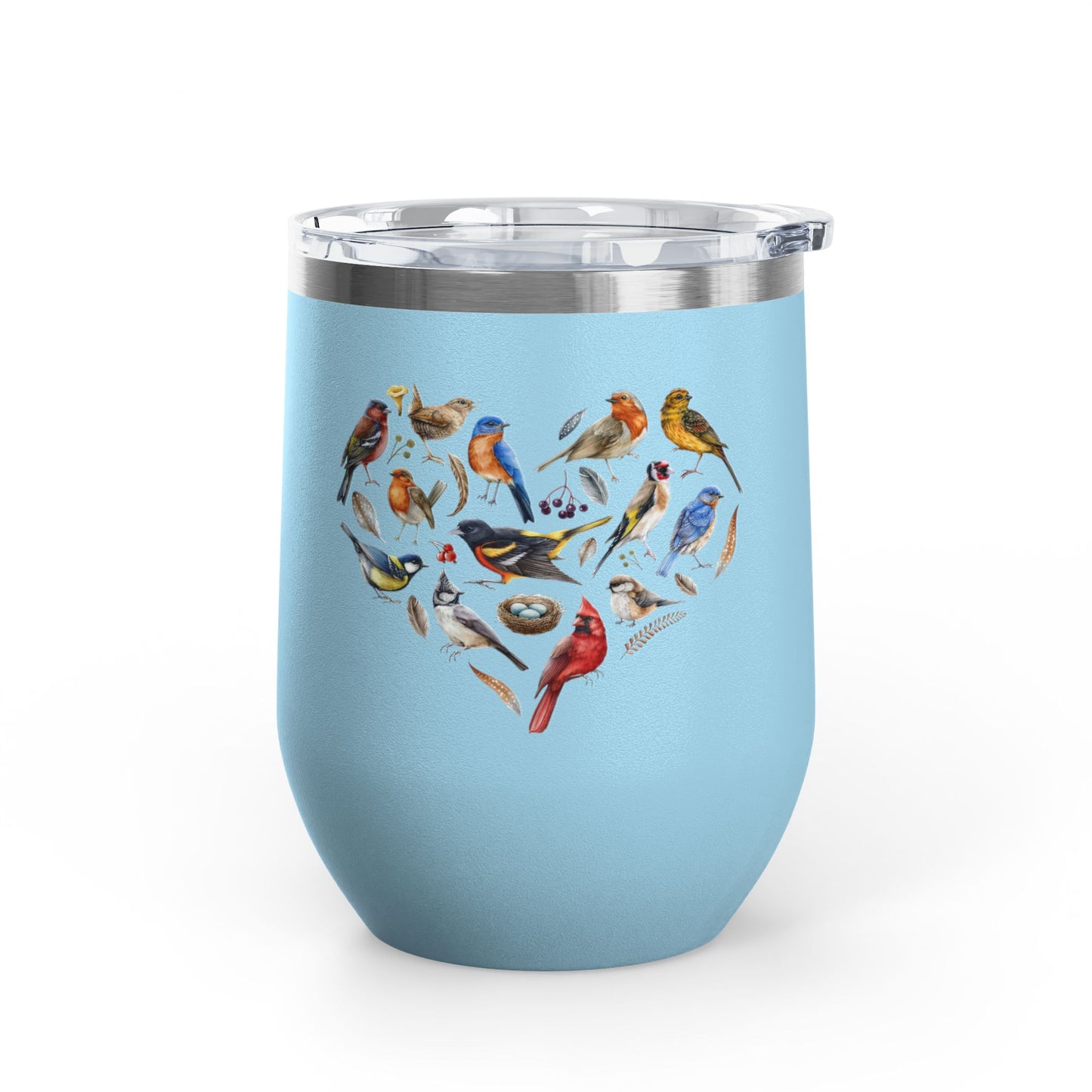 Bird Heart Wine Tumbler- 12oz Insulated Cup for Nature Lovers