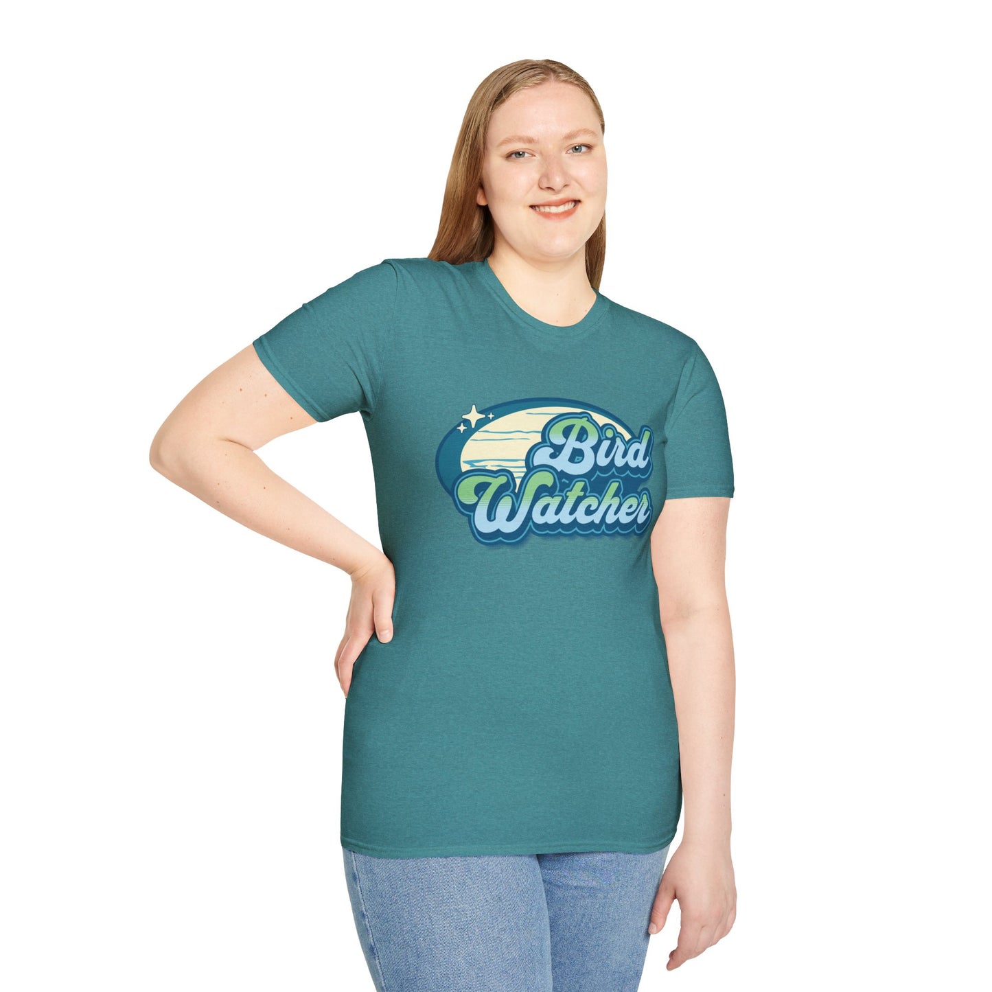 Bird Watcher Teal Unisex Softstyle T-Shirt - Retro Vibe Tee for Casual Wear