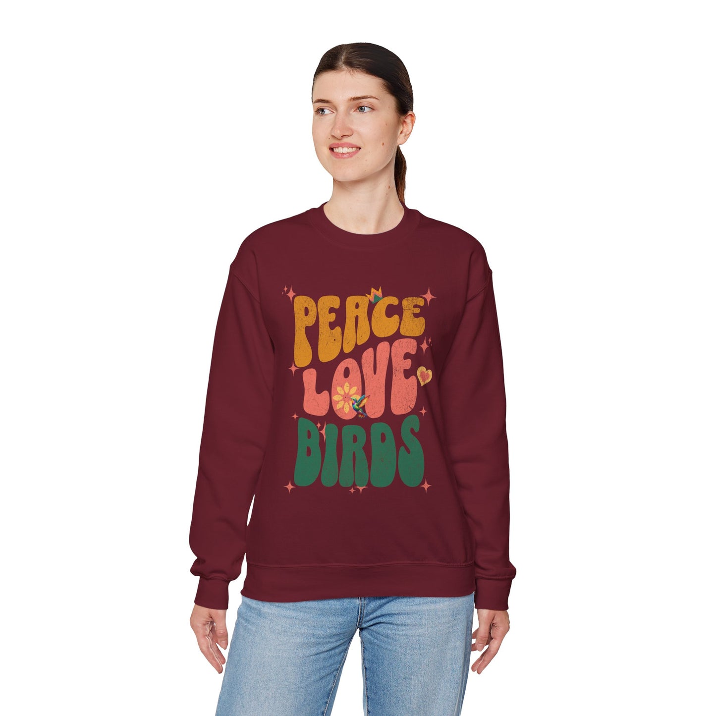 Peace Love Birds Crewneck Sweatshirt - Unisex Cozy Fashion for Nature Lovers