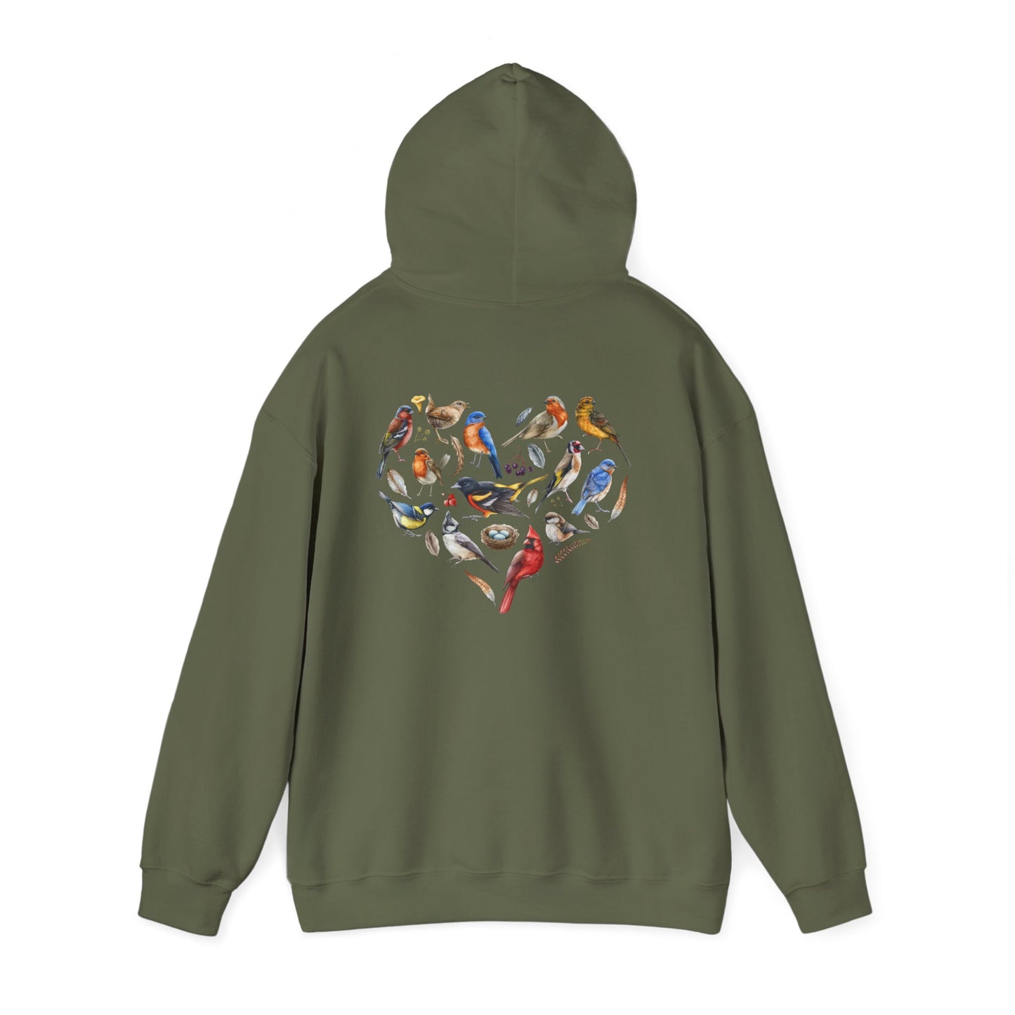 Bird Heart Unisex Hoodie Back Design - Cozy Sweatshirt for Nature Lovers
