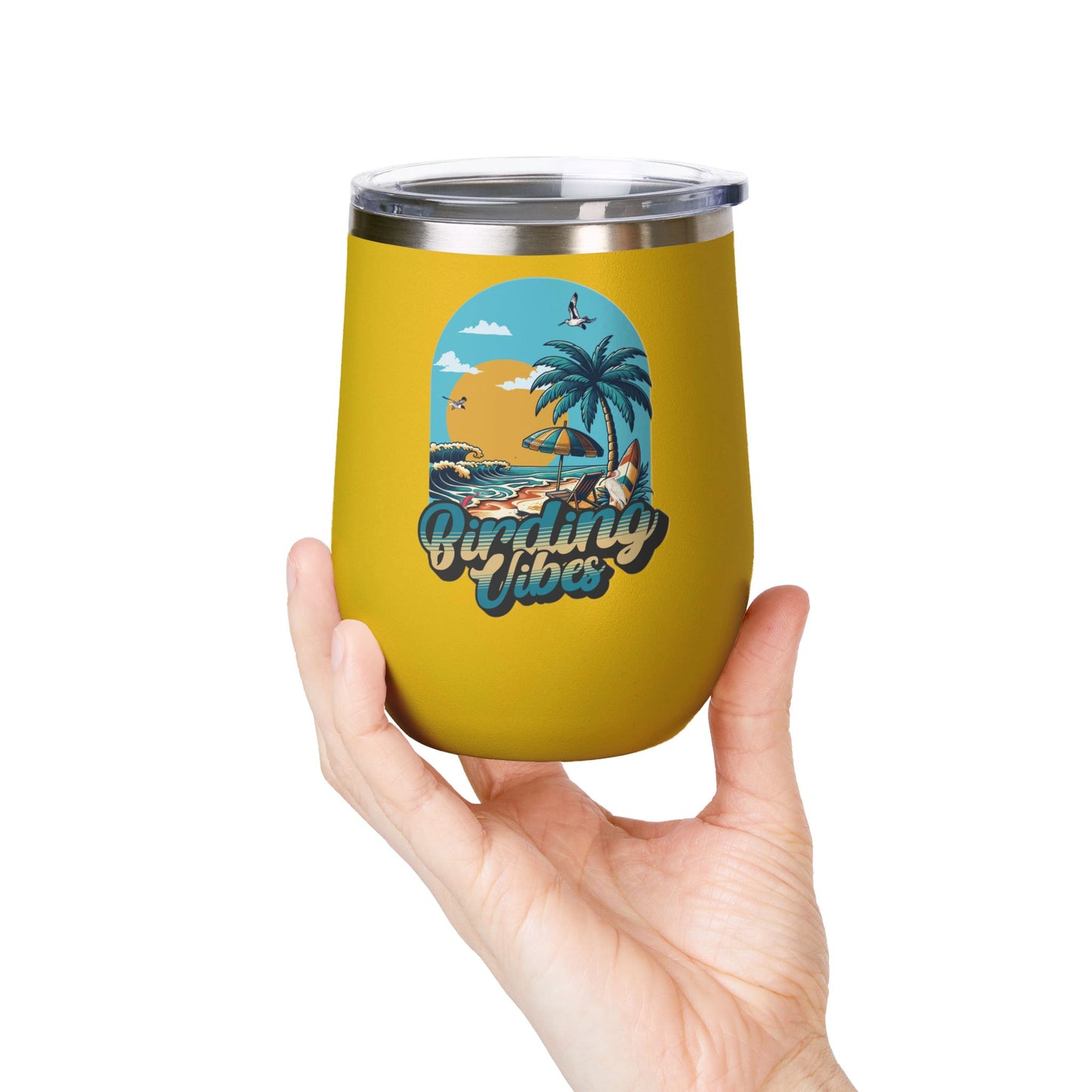 Birding Vibes Wine Tumbler | 12oz Insulated Drinkware for Beach Lovers