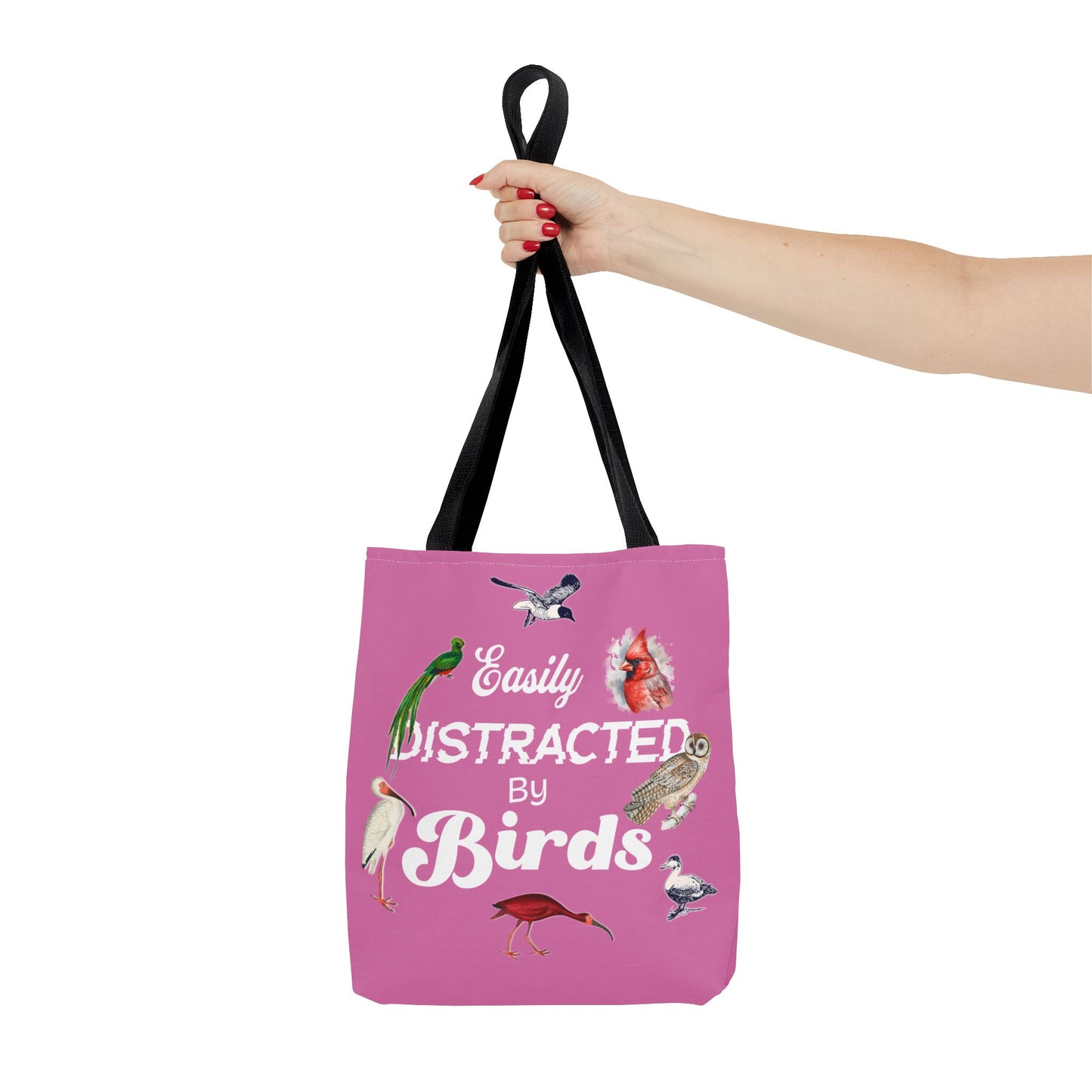 Easily Distracted by Birds Tote Bag in Pink - Fun and Quirky Bird Design for Bird Lovers