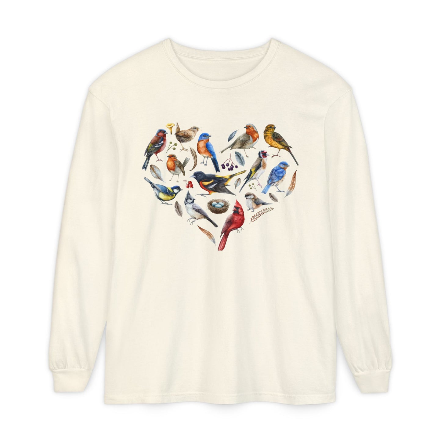 The Nerdy Birder Bird Heart Unisex Garment-dyed Long Sleeve T-Shirt