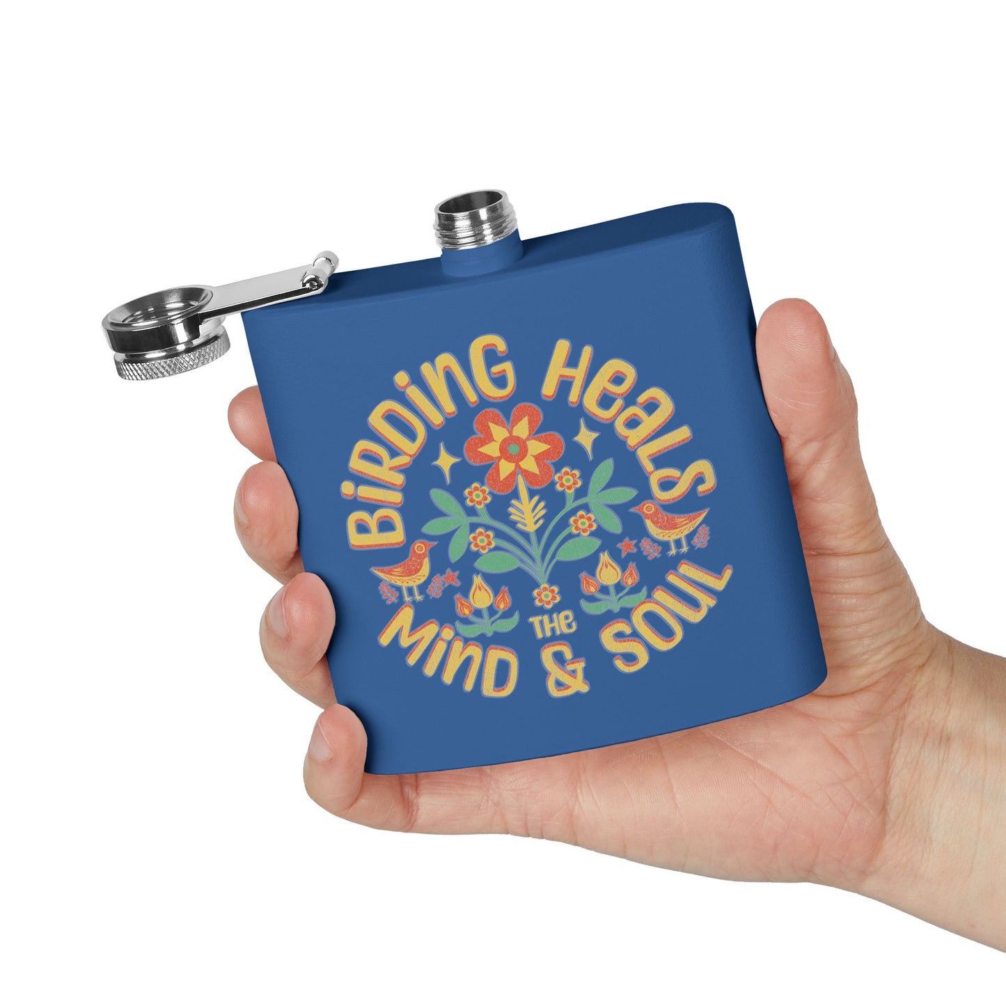 Birding Heals Birder Flask | Stainless Steel 6oz Hip Flask for Nature Lovers, Outdoor Adventures, Gifts for Birders, Hiking Accessory