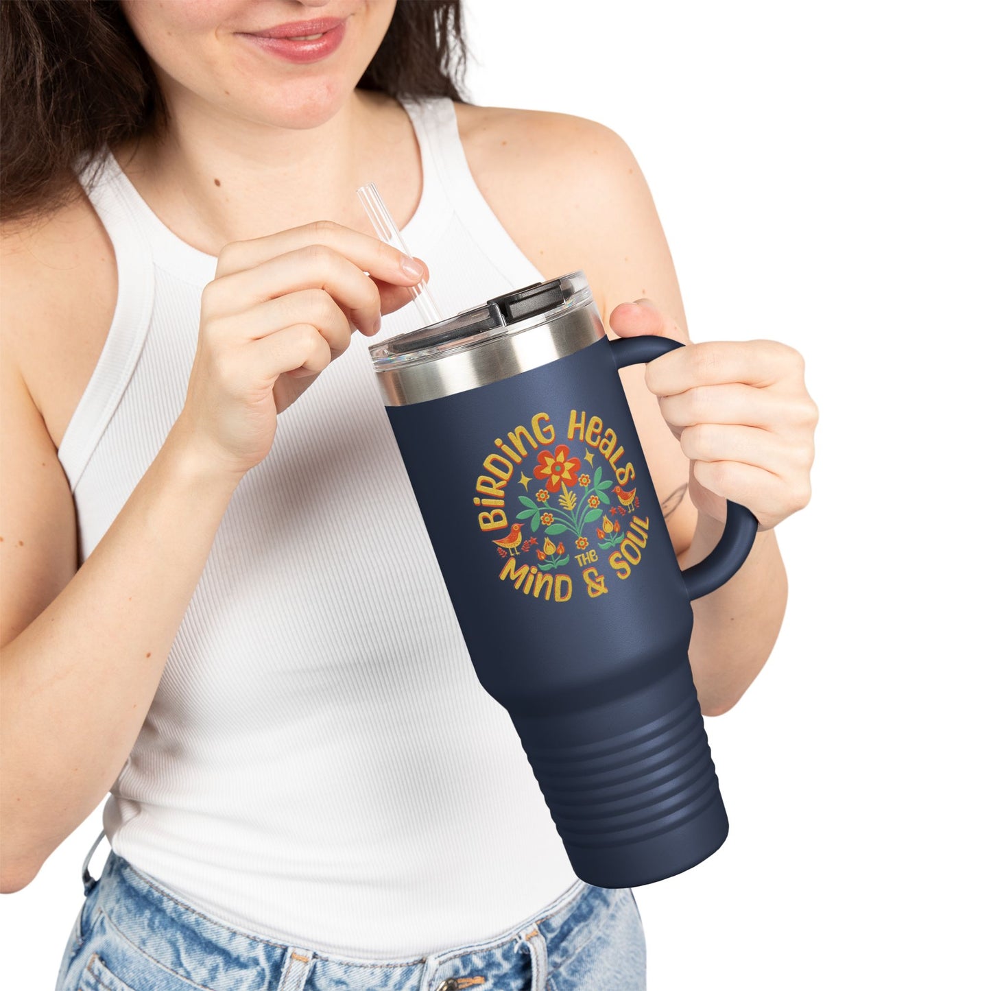 The Nerdy Birder Birding Heals Insulated Travel Mug, 40oz