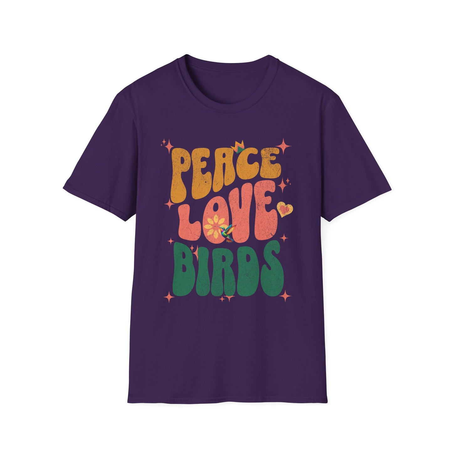 Peace Love Birds Unisex Softstyle T-Shirt - Retro Vibe Tee for Casual Wear
