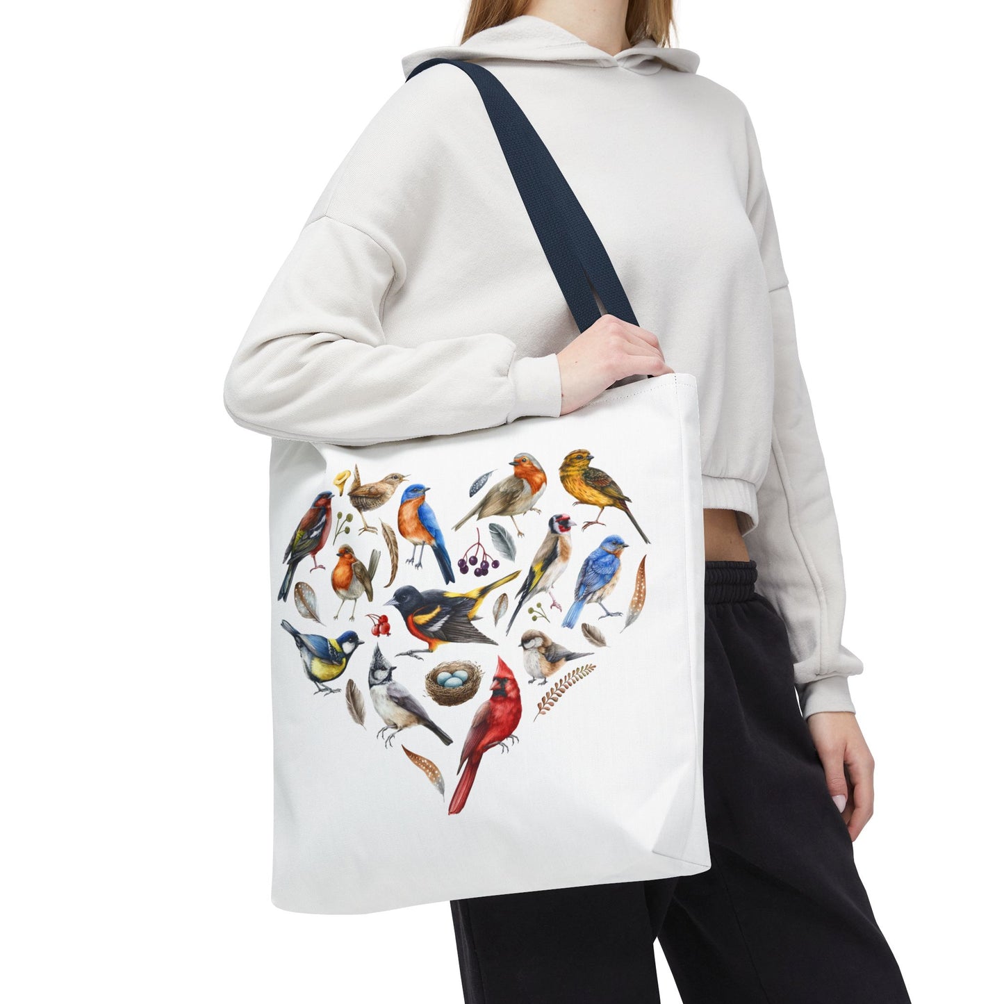 Bird Lovers Tote Bag - Colorful Heart Design for Nature Enthusiasts