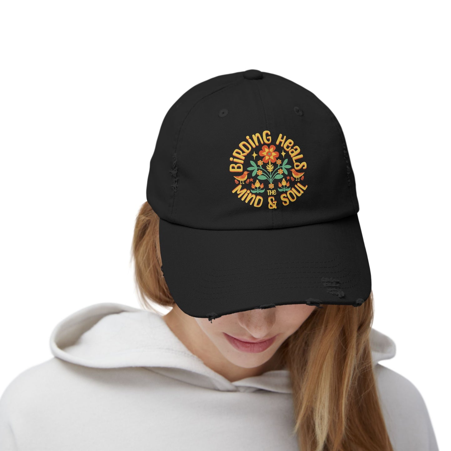 Birding Heals The Mind & Soul Unisex Distressed Cap - - Perfect Gift for Nature Lovers