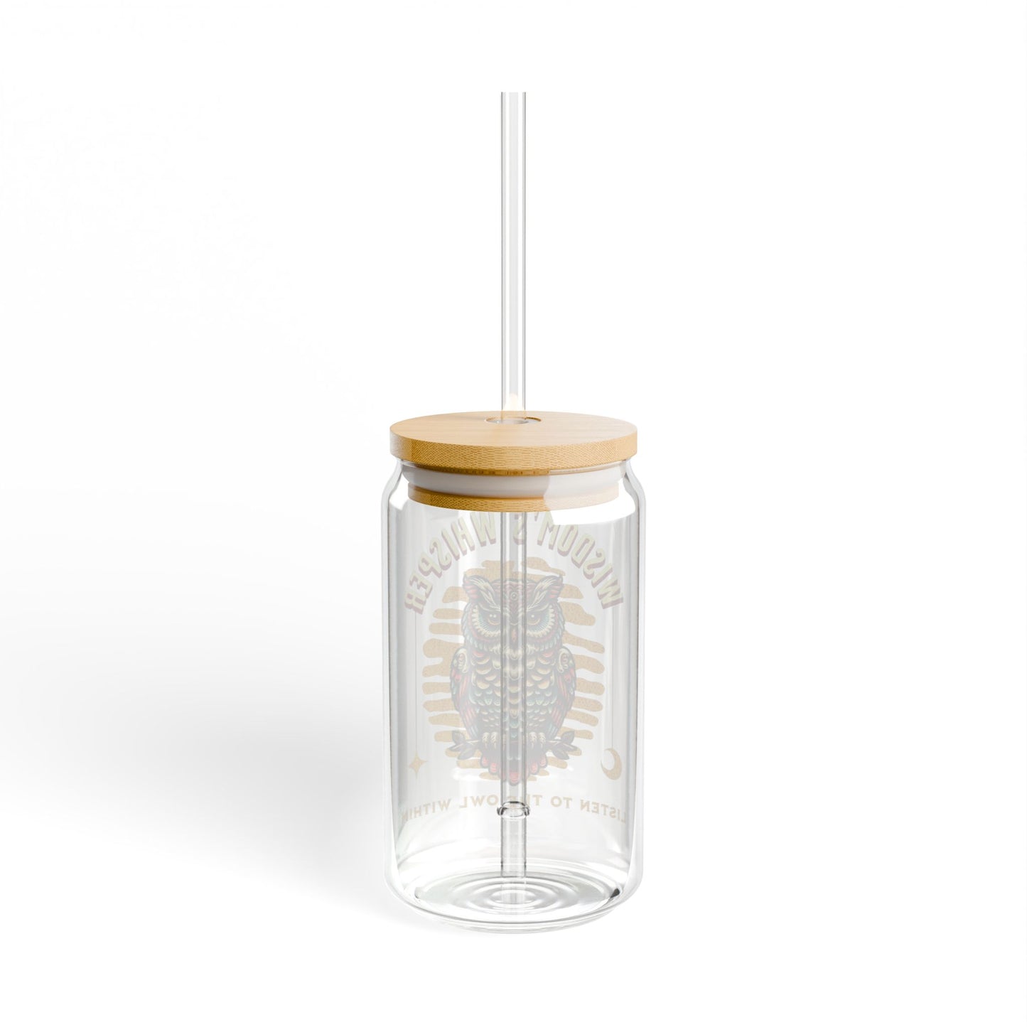 The Nerdy Birder Owl-Themed 16oz Sipper Glass - ‘Wisdom’s Whisper’ with Bamboo Lid
