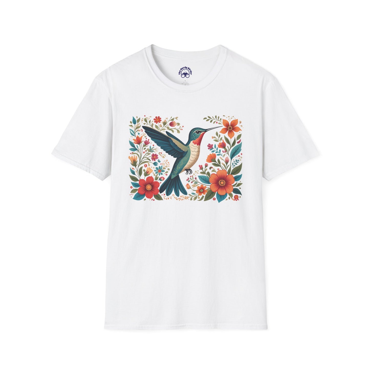 Hummingbird in Bloom – Artistic Nature Unisex Softstyle T-Shirt