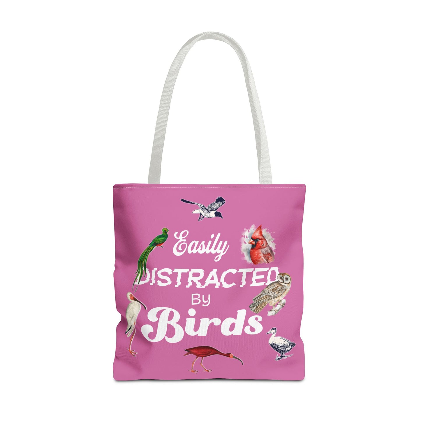 Easily Distracted by Birds Tote Bag in Pink - Fun and Quirky Bird Design for Bird Lovers