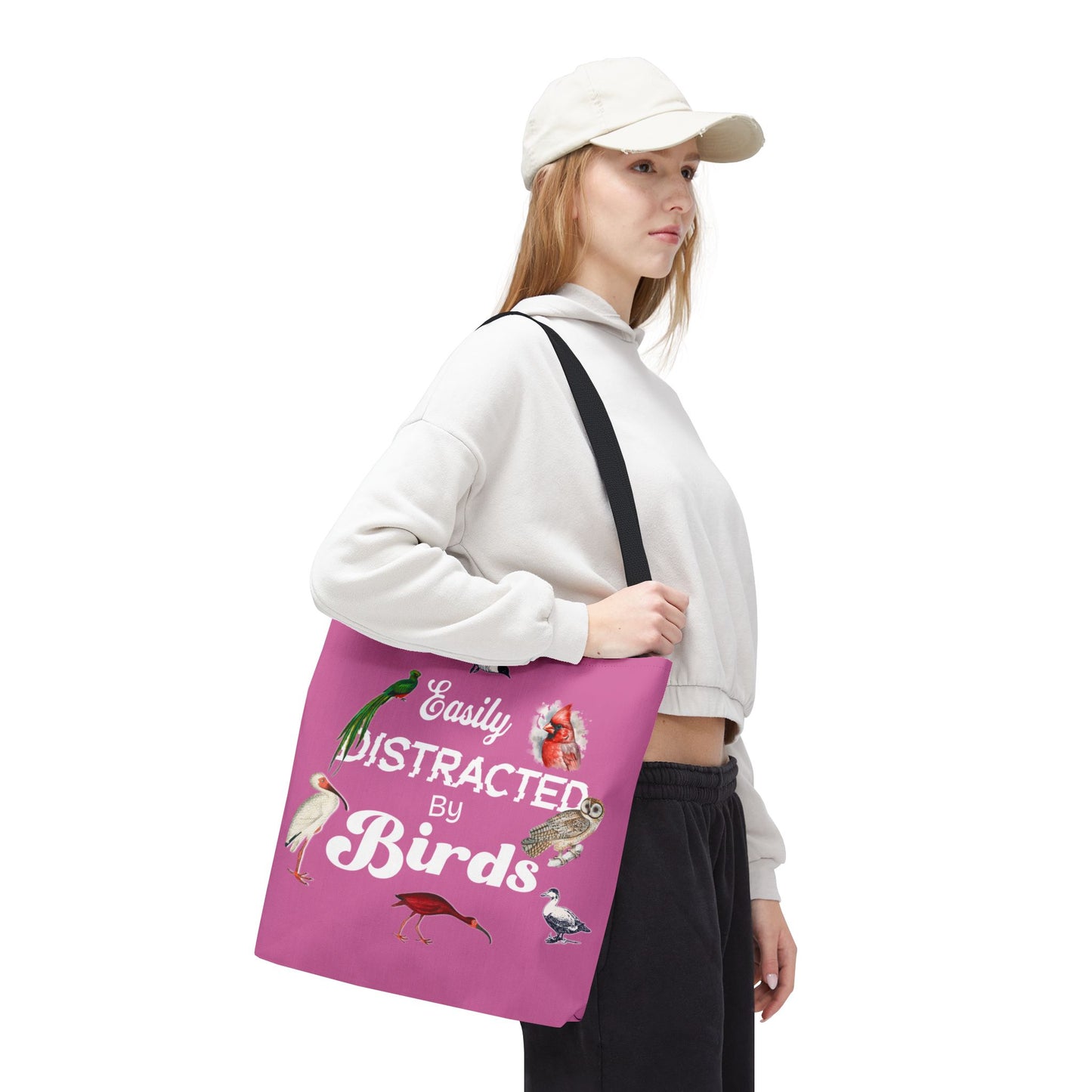 Easily Distracted by Birds Tote Bag in Pink - Fun and Quirky Bird Design for Bird Lovers